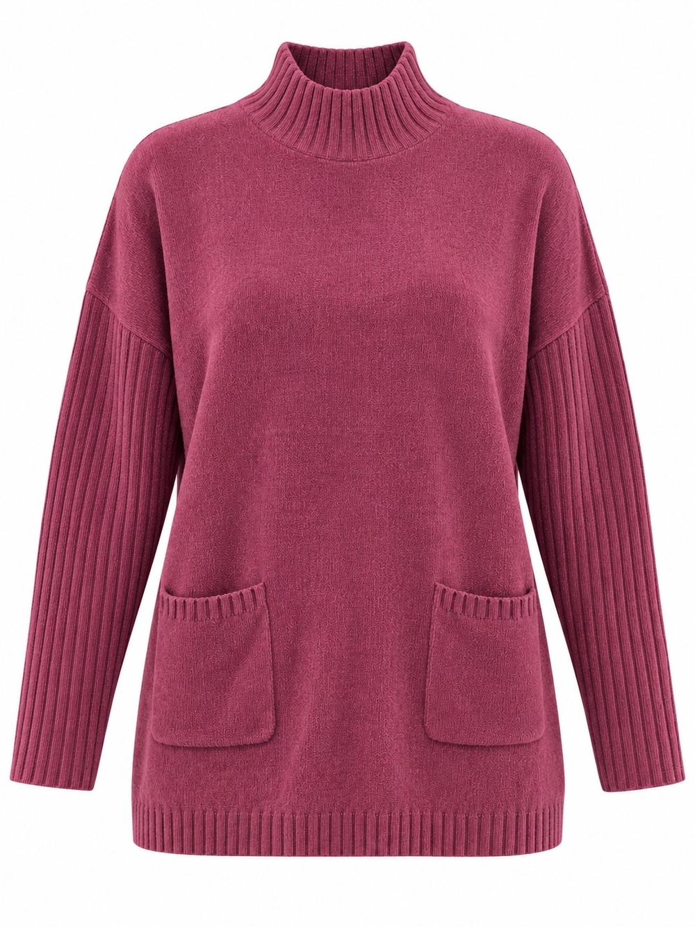 J.JILL | Plum Chenille Mock Neck Pocket Tunic Sweater | MT Medium Tall